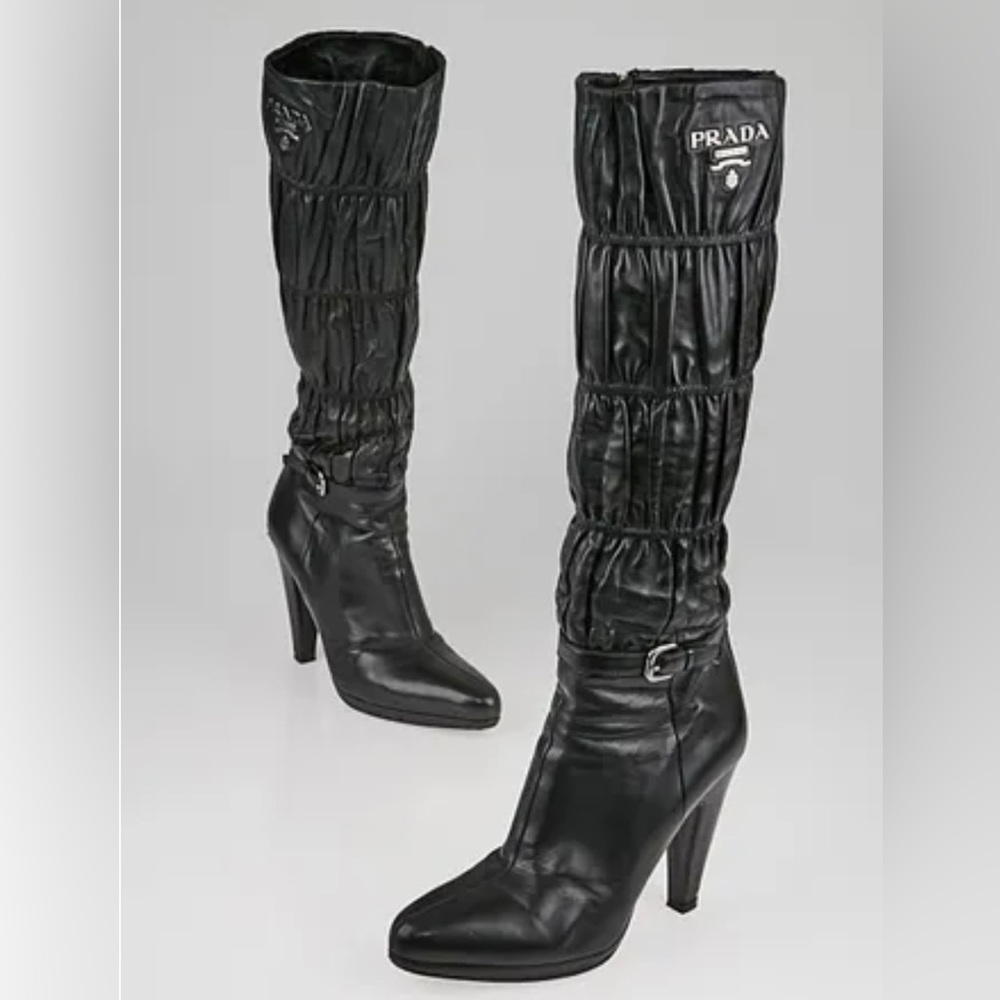 Authentic Prada Ruched Calf Boot Women's Sz 38.5
